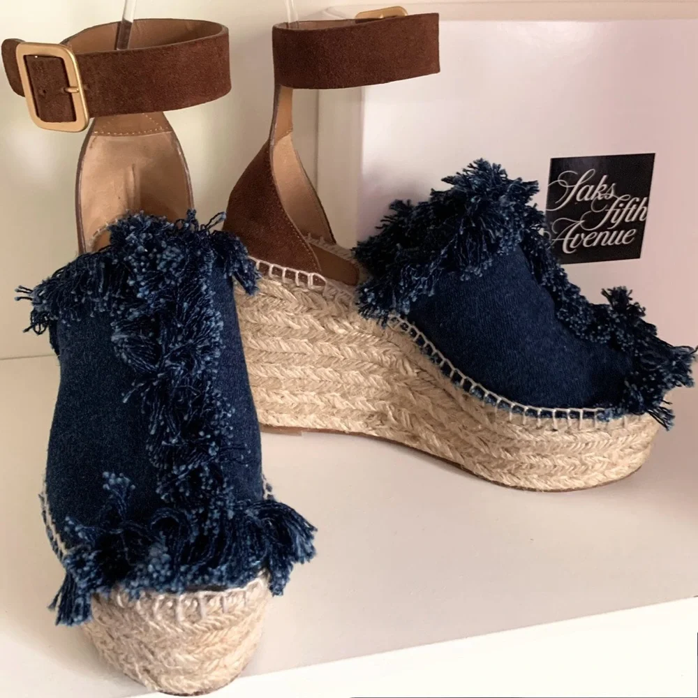 Chloe suede denim wedge heels